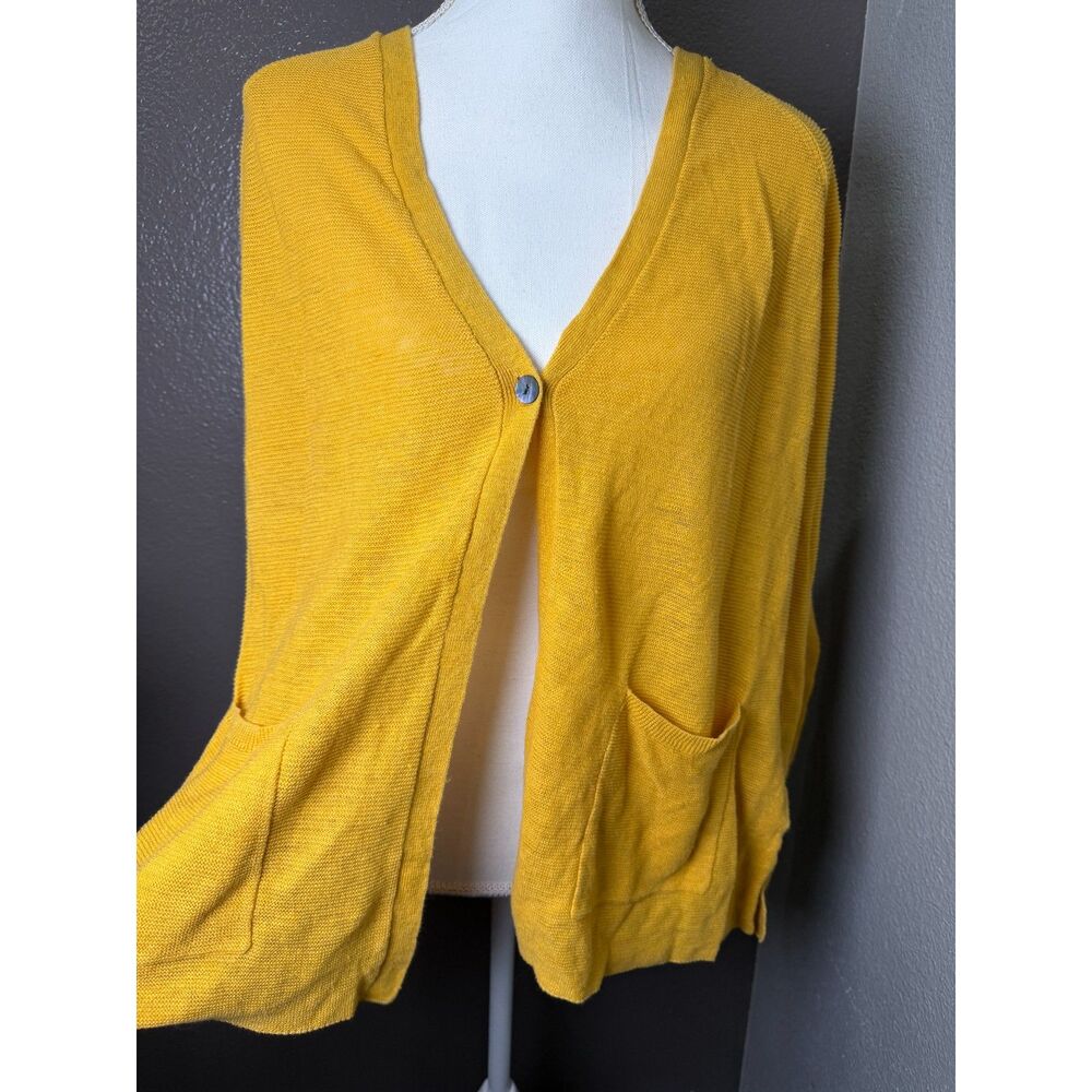 Eileen Fisher mustard yellow 100% organic linen cardigan size Medium - Picture 2 of 6